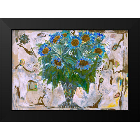 Blue and Orange Floral Black Modern Wood Framed Art Print by Wiley, Marta