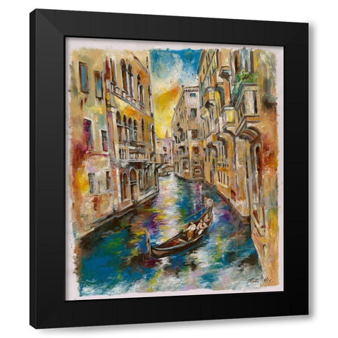 Venice Blue Black Modern Wood Framed Art Print with Double Matting by Wiley, Marta
