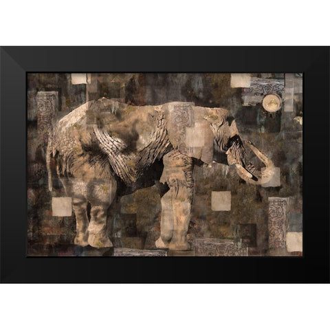 Elephant Collage Sepia Black Modern Wood Framed Art Print by Wiley, Marta