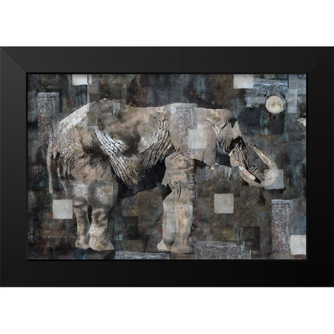 Elephant Collage Blue Black Modern Wood Framed Art Print by Wiley, Marta