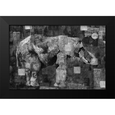 Elephant Collage Dark Black Modern Wood Framed Art Print by Wiley, Marta