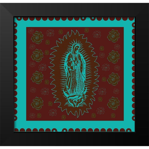 Virgin Mary Teal and Brown Black Modern Wood Framed Art Print by Wiley, Marta