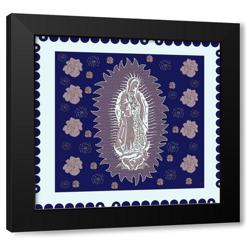 Virgin Mary Blue and White Black Modern Wood Framed Art Print by Wiley, Marta