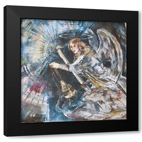 Angel With Candle Black Modern Wood Framed Art Print with Double Matting by Wiley, Marta