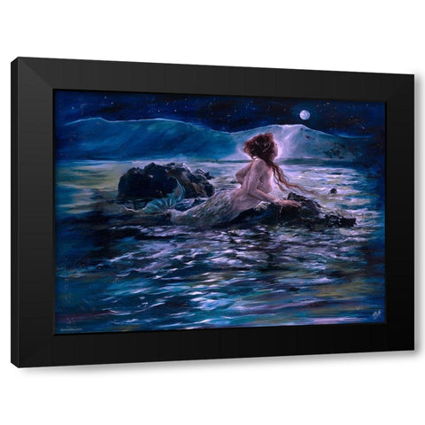 Mermaid- Teal Black Modern Wood Framed Art Print with Double Matting by Wiley, Marta