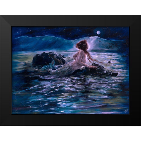 Mermaid- Teal Black Modern Wood Framed Art Print by Wiley, Marta