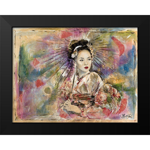 Geisha- Dark Black Modern Wood Framed Art Print by Wiley, Marta