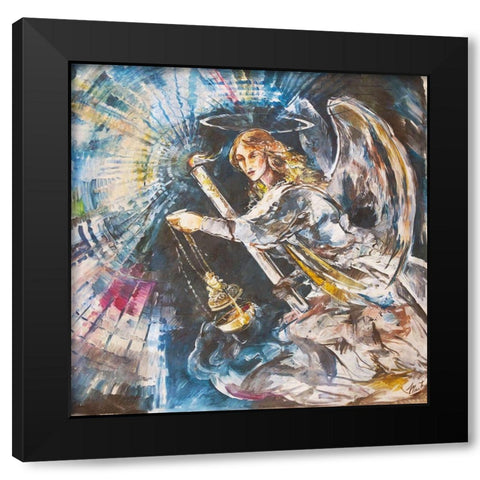 Angel With Candle- Light Black Modern Wood Framed Art Print by Wiley, Marta