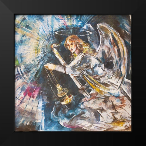 Angel With Candle- Light Black Modern Wood Framed Art Print by Wiley, Marta