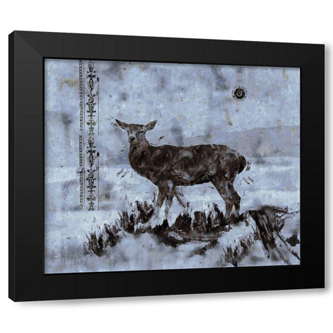 Deer-Blue Black Modern Wood Framed Art Print by Wiley, Marta
