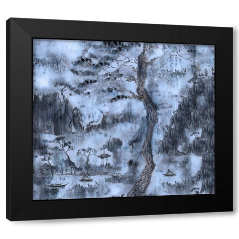 Chinese Landscape Blue Black Modern Wood Framed Art Print with Double Matting by Wiley, Marta