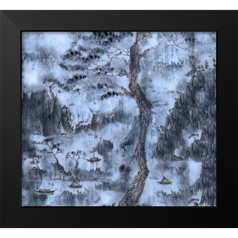 Chinese Landscape Blue Black Modern Wood Framed Art Print by Wiley, Marta