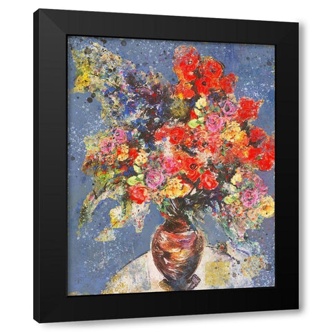 Red And Blue Floral Black Modern Wood Framed Art Print by Wiley, Marta