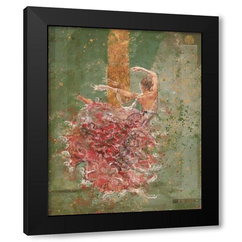 Temple Dancer green Black Modern Wood Framed Art Print with Double Matting by Wiley, Marta