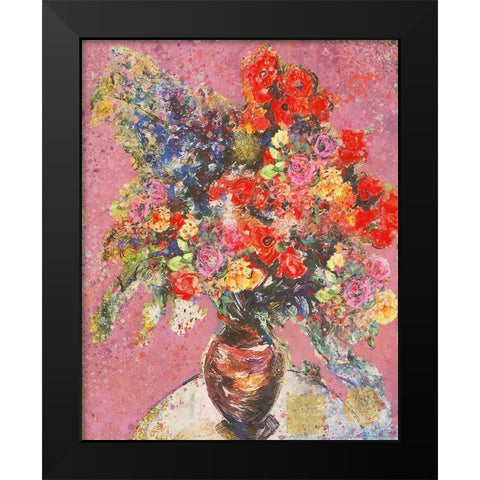 Pink And Orange Floral Black Modern Wood Framed Art Print by Wiley, Marta