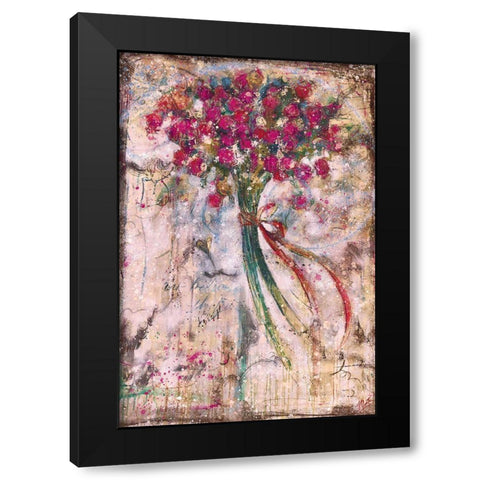 Floral bouquet Red Black Modern Wood Framed Art Print by Wiley, Marta
