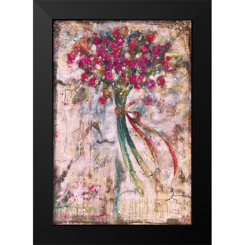 Floral bouquet Red Black Modern Wood Framed Art Print by Wiley, Marta