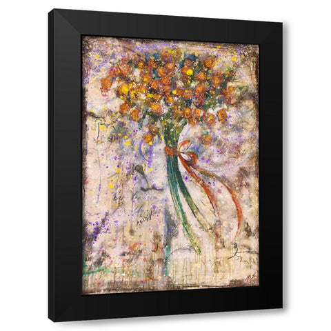 Floral bouquet Yellow Black Modern Wood Framed Art Print by Wiley, Marta