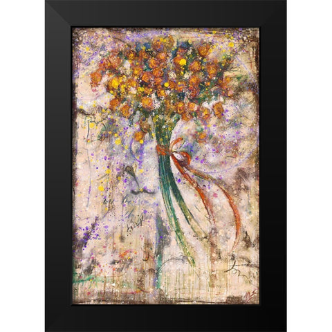 Floral bouquet Yellow Black Modern Wood Framed Art Print by Wiley, Marta