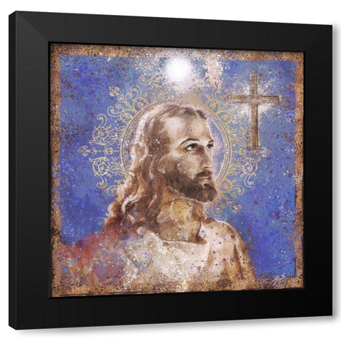Jesus Rock Star Blue Black Modern Wood Framed Art Print with Double Matting by Wiley, Marta