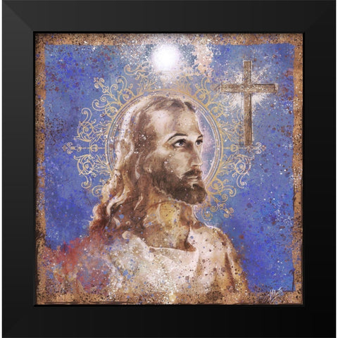 Jesus Rock Star Blue Black Modern Wood Framed Art Print by Wiley, Marta