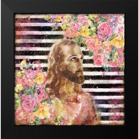 Jesus Rock Star Floral Black Modern Wood Framed Art Print by Wiley, Marta