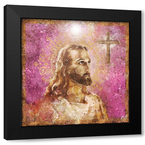 Jesus Rock Star Pink Black Modern Wood Framed Art Print by Wiley, Marta