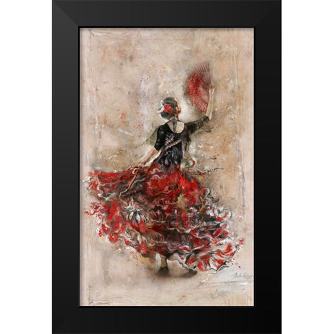 Flamenco with fan Black Modern Wood Framed Art Print by Wiley, Marta