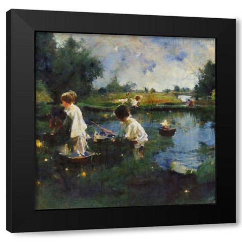 Children Playing With Boats II Black Modern Wood Framed Art Print by Wiley, Marta