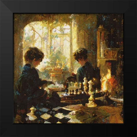Chess players III Black Modern Wood Framed Art Print by Wiley, Marta