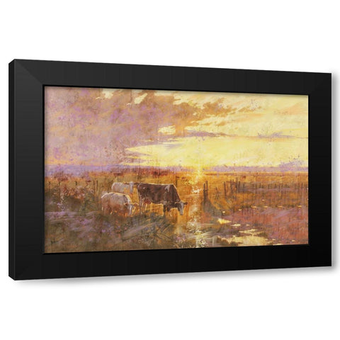 Golden Cows Black Modern Wood Framed Art Print by Wiley, Marta