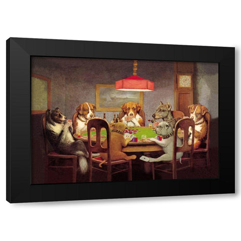 Poker Dogs: A Friend in Need, 1903 Black Modern Wood Framed Art Print by Coolidge, C.M.