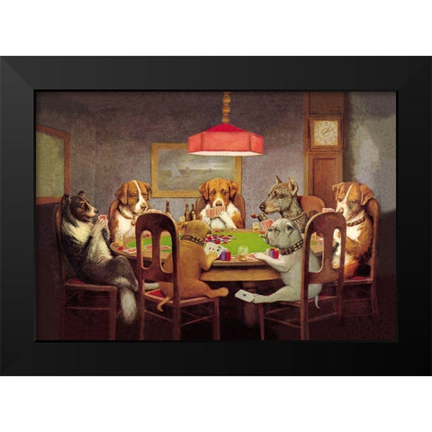 Poker Dogs: A Friend in Need, 1903 Black Modern Wood Framed Art Print by Coolidge, C.M.