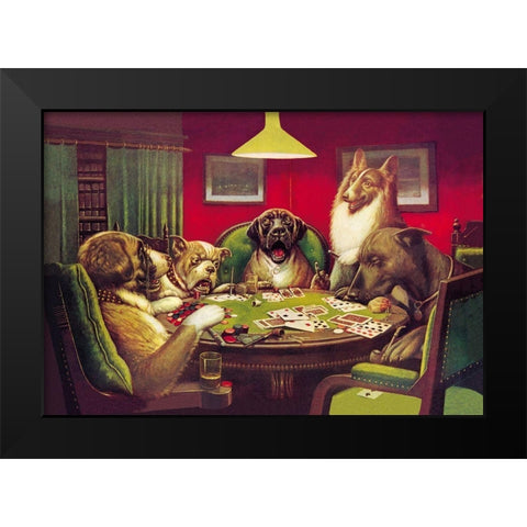 Poker Dogs: Stun, Shock and the Win, 1903 Black Modern Wood Framed Art Print by Coolidge, C.M.