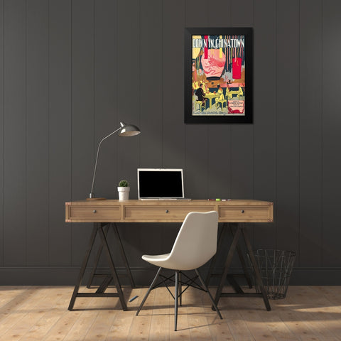 Down in Chinatown Black Modern Wood Framed Art Print by Duli