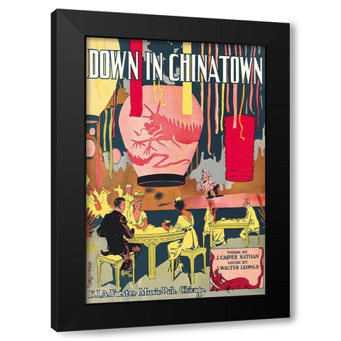 Down in Chinatown Black Modern Wood Framed Art Print with Double Matting by Duli