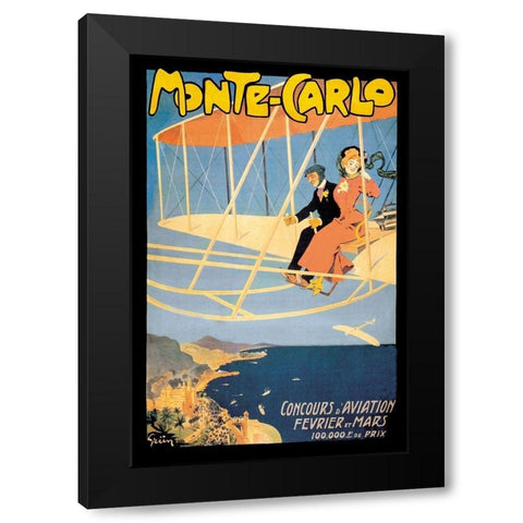 Monte Carlo Concours dAviation, 1910 Black Modern Wood Framed Art Print by Grun, Jules Alexandre
