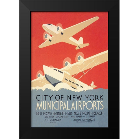 City of New York Municipal Airports (WPA) Black Modern Wood Framed Art Print by Herzog, Harry
