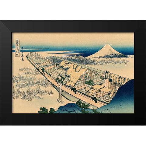 Ushibori in Hitachi Province, 1830 Black Modern Wood Framed Art Print by Hokusai