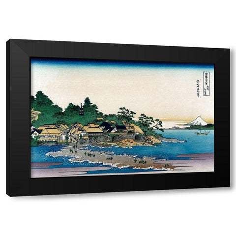 Enoshima in Sagami Province, 1830 Black Modern Wood Framed Art Print with Double Matting by Hokusai