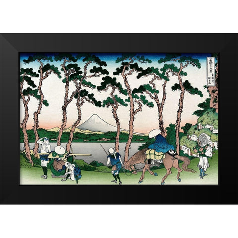Hodogaya on the Tokaido Road, 1830 Black Modern Wood Framed Art Print by Hokusai