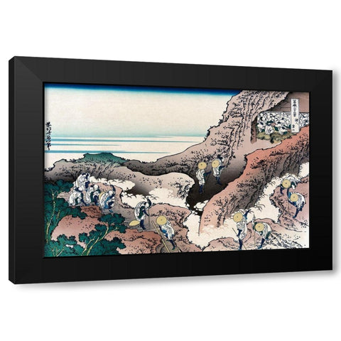 Climbing Mt. Fuji, 1830 Black Modern Wood Framed Art Print by Hokusai