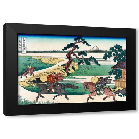 Village of Sekiya at Sumida River, 1830 Black Modern Wood Framed Art Print by Hokusai
