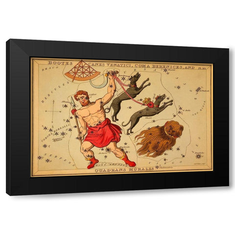 Bootes Canes Venatici, Coma Berenices, and Quadrans Muralis, 1825 Black Modern Wood Framed Art Print by Aspin, Jehoshaphat