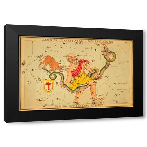 Taurus Poniatowski, Serpentarius, Scutum Sobiesky, and Serpens, 1825 Black Modern Wood Framed Art Print with Double Matting by Aspin, Jehoshaphat