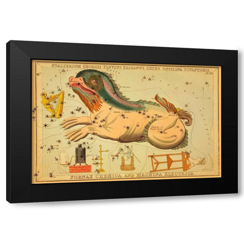 Psalterium Georgii, Fluvius Eridanus, Cetus, Officina Sculptoris, Fornax Chemica, and Machina Electr Black Modern Wood Framed Art Print with Double Matting by Aspin, Jehoshaphat
