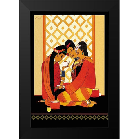 Burma-Gossip, 1926 Black Modern Wood Framed Art Print by McIntosh, Frank