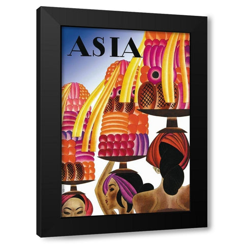 The Balinese Go Templewards with Title, 1931 Black Modern Wood Framed Art Print by McIntosh, Frank