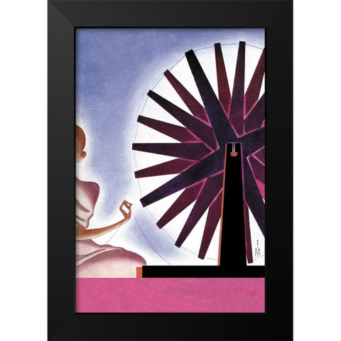 Indias Symbolic Wheel, 1932 Black Modern Wood Framed Art Print by McIntosh, Frank