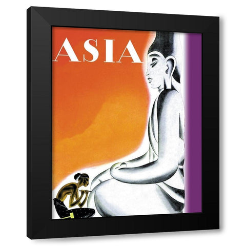 Burmese Sculptor at the Knees of Buddha with Title, 1933 Black Modern Wood Framed Art Print by McIntosh, Frank